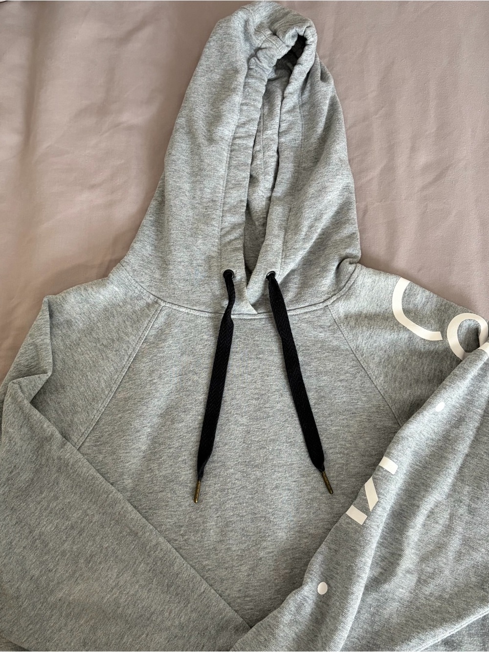 Calvin Klein Light Gray Pullover Hoodie with Black Drawstrings